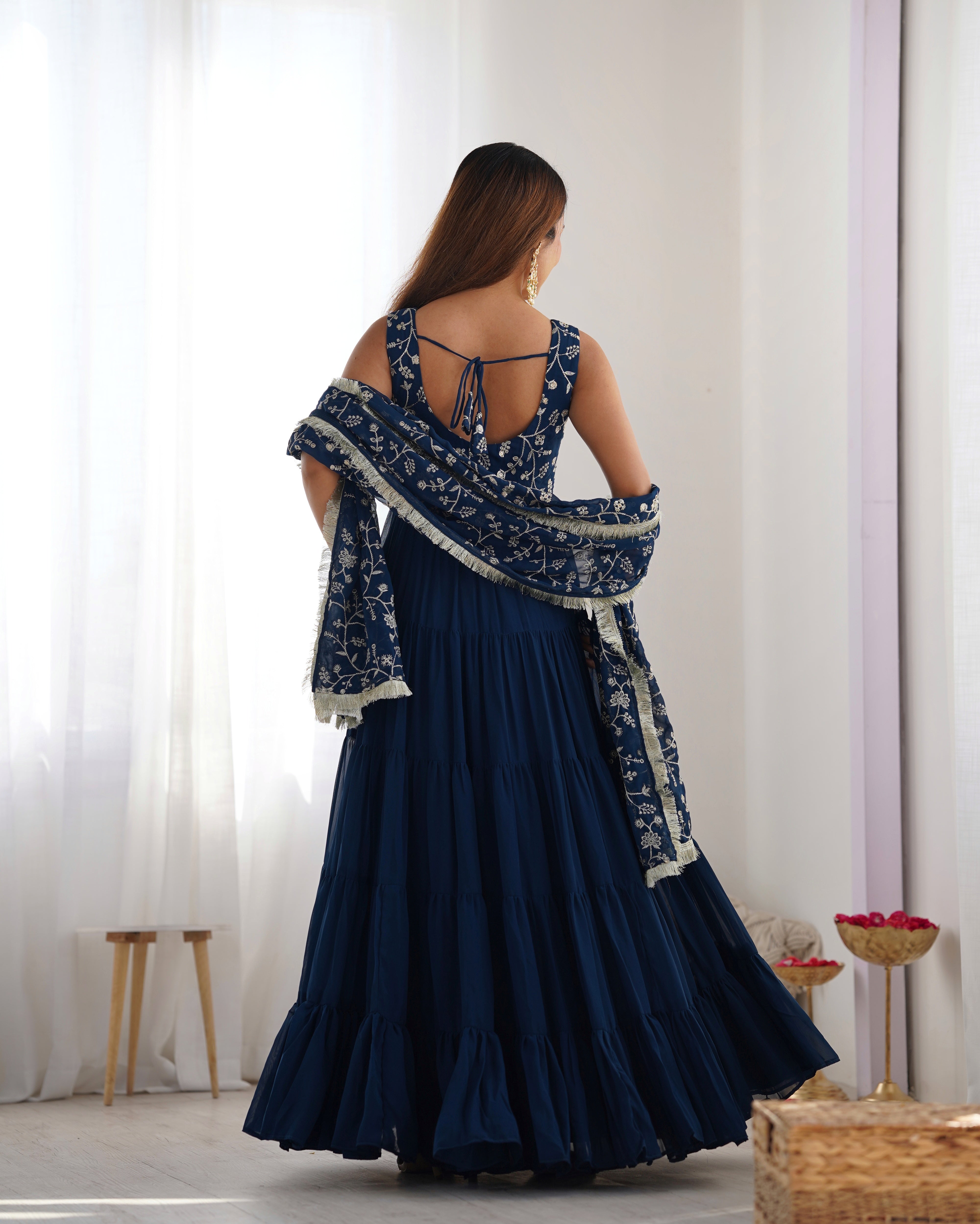 Regal Elegance in Every Twirl – Premium Teal Blue Anarkali Set