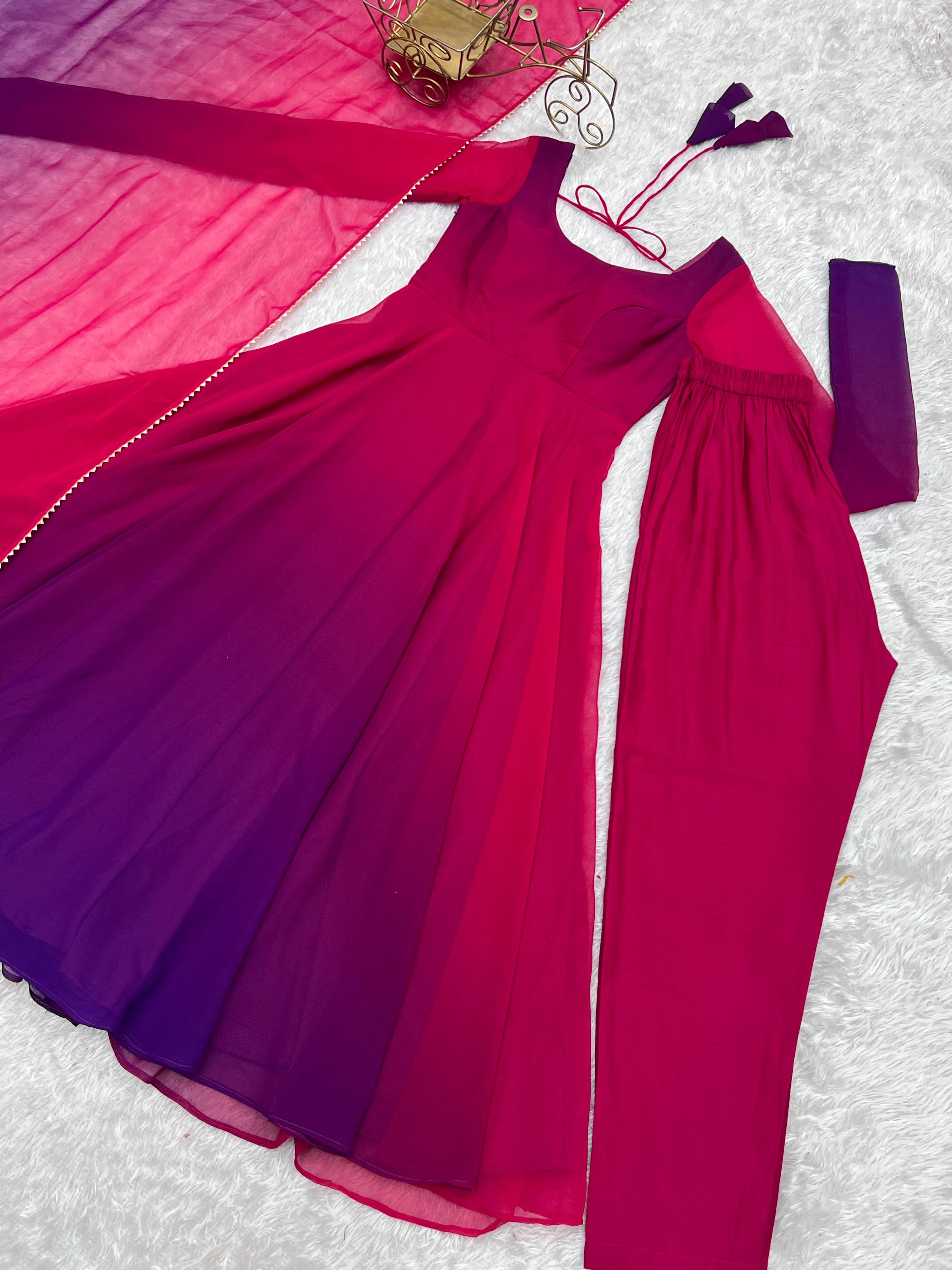 Spectacular Shaded Digital Printed Faux Georgette Anarkali Pant Suit