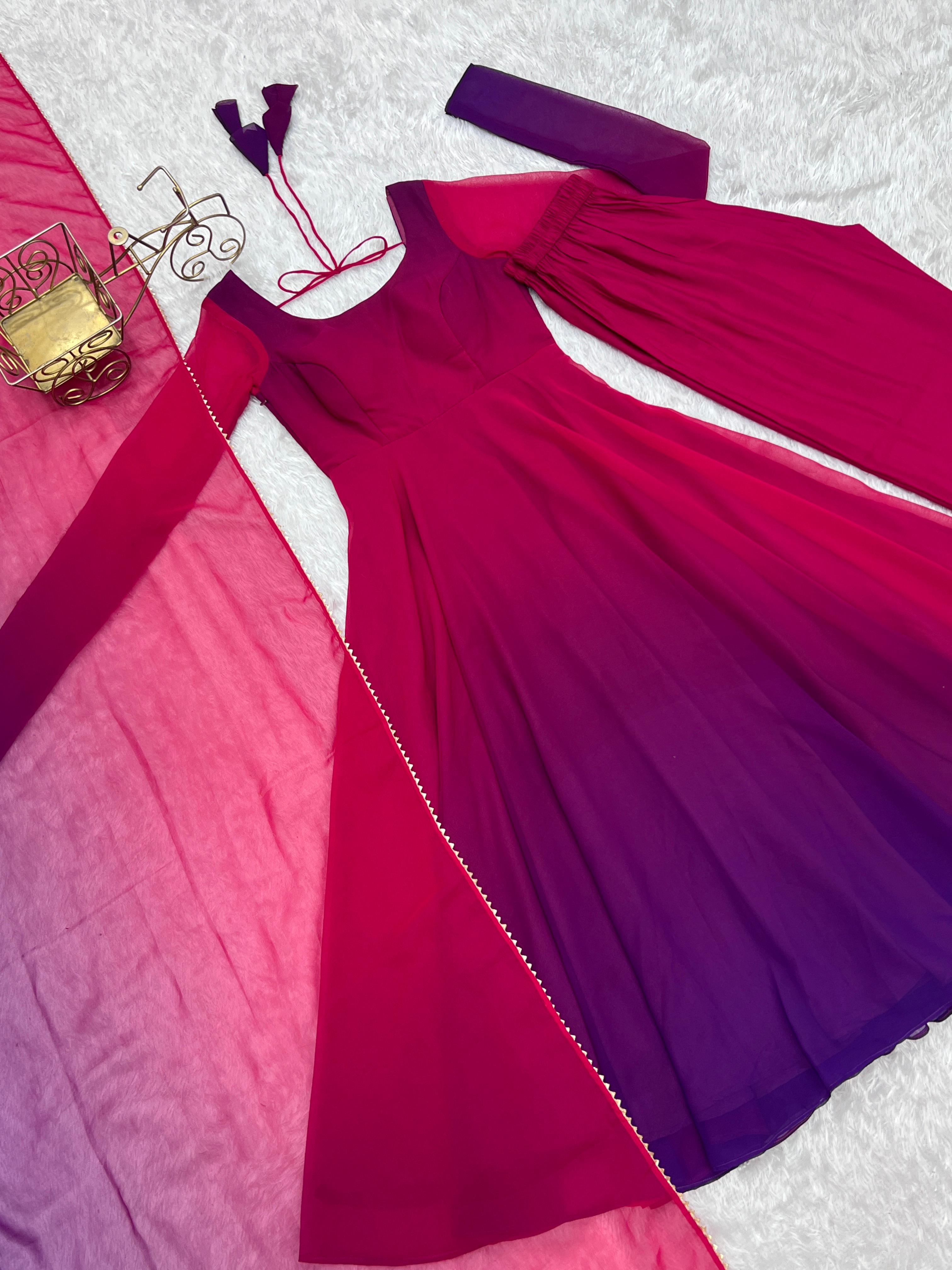 Spectacular Shaded Digital Printed Faux Georgette Anarkali Pant Suit