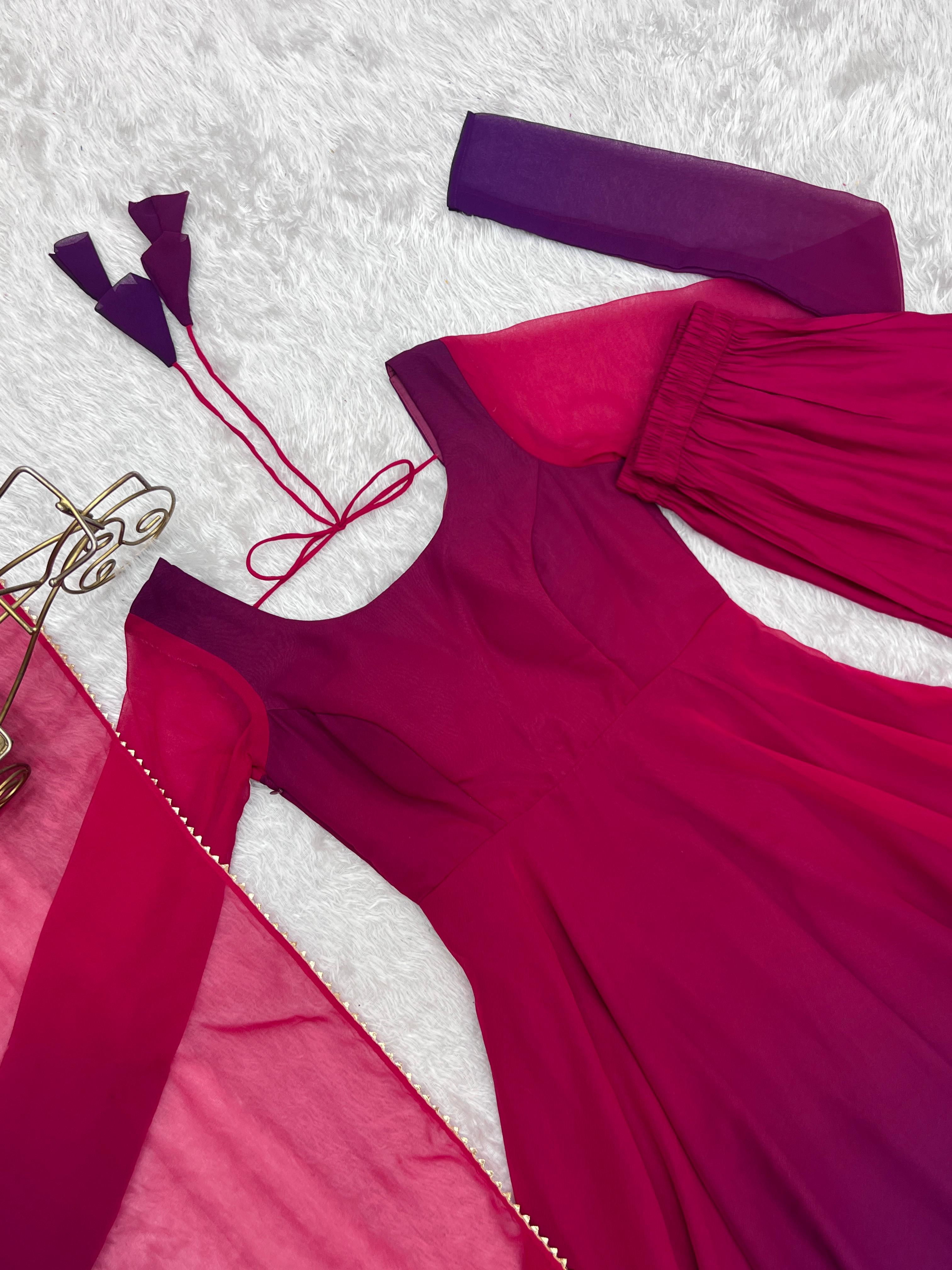 Spectacular Shaded Digital Printed Faux Georgette Anarkali Pant Suit