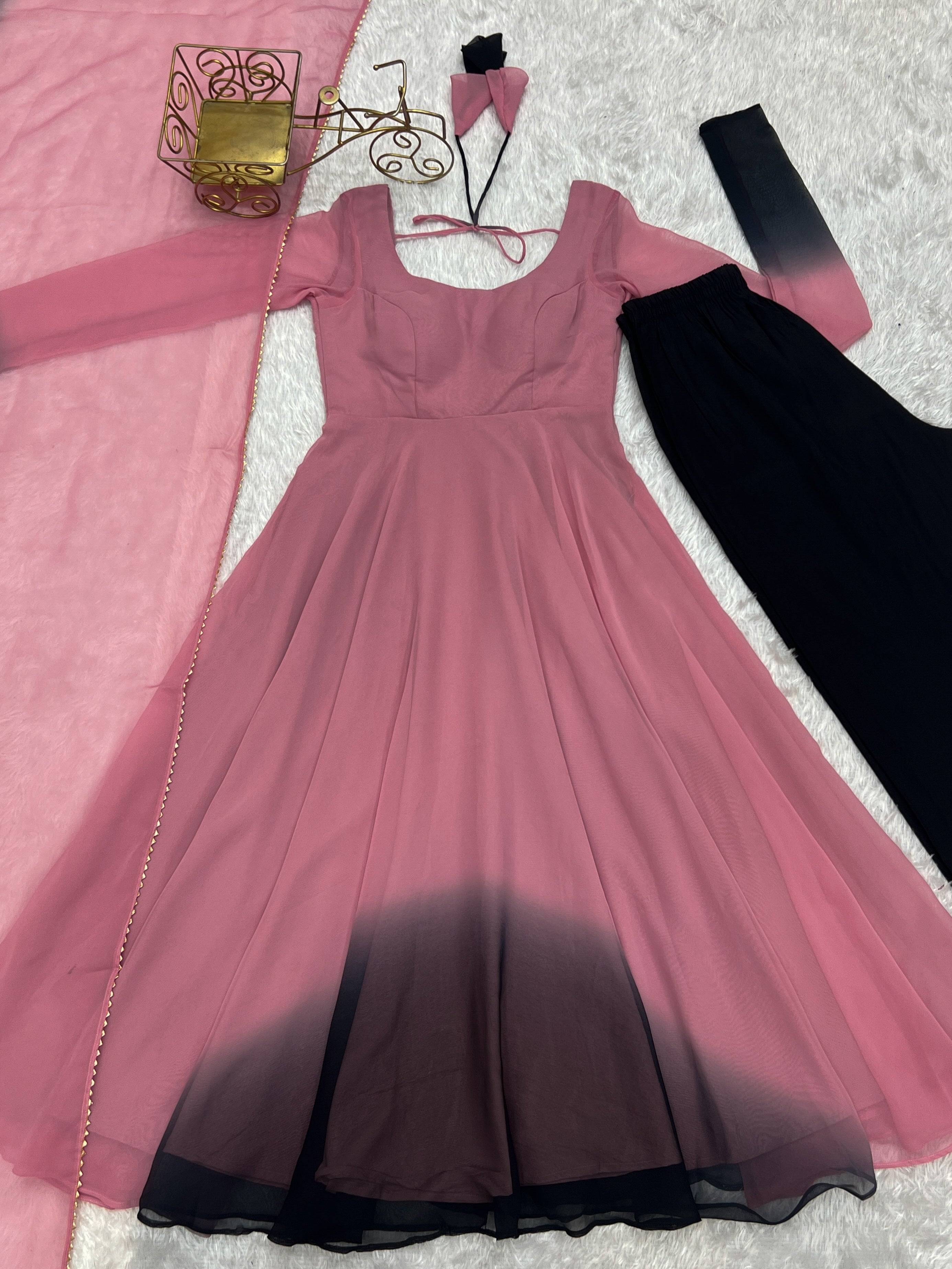 Spectacular Shaded Digital Printed Faux Georgette Anarkali Pant Suit