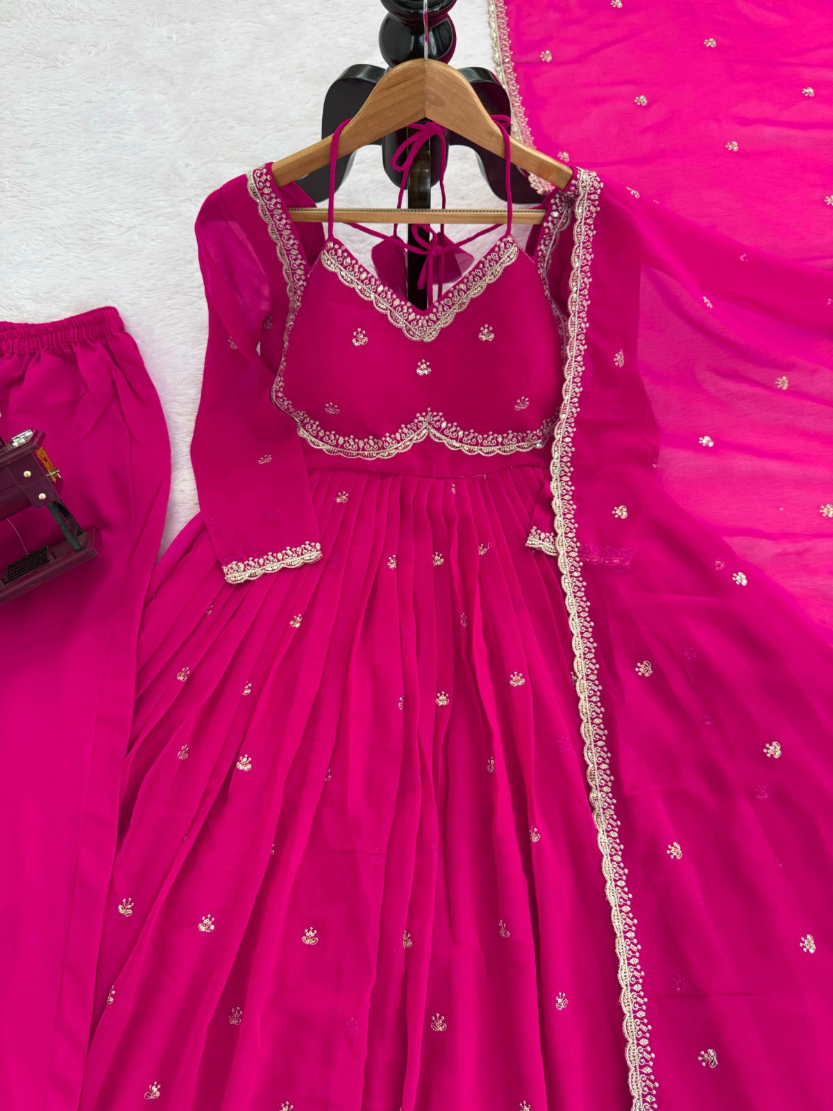 Womens Magenta Embellished Anarkali Suit With Dupatta