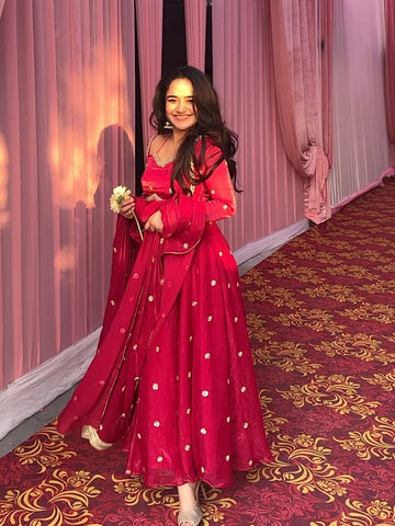Blush Red Fendy Slit Embroidered Anarkali Suit Set