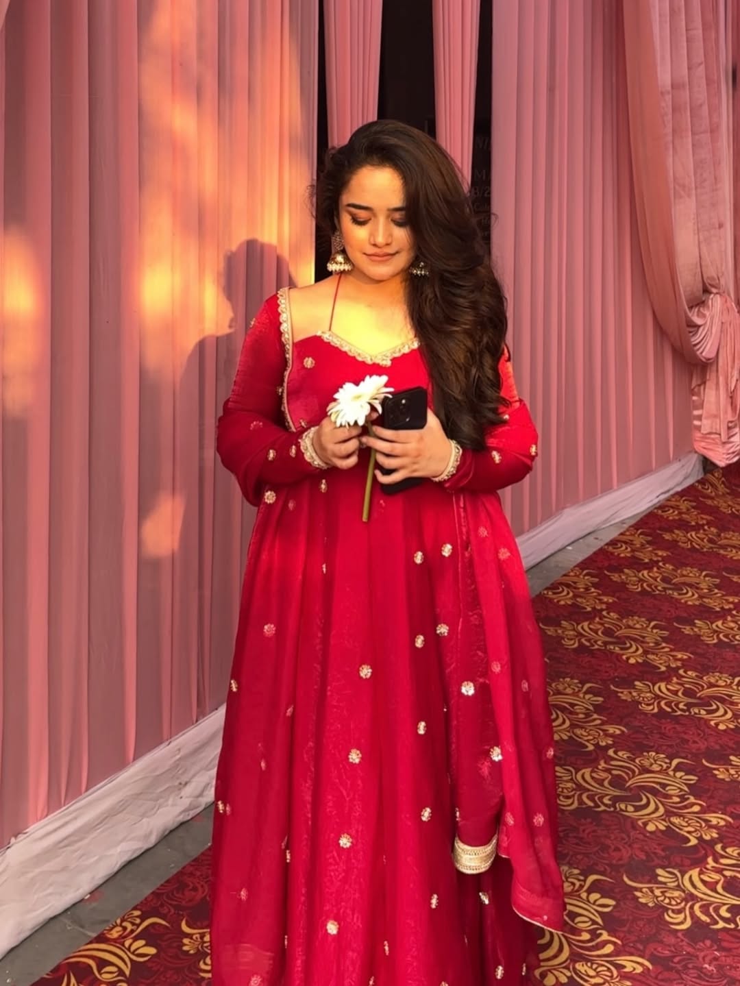 Blush Red Fendy Slit Embroidered Anarkali Suit Set
