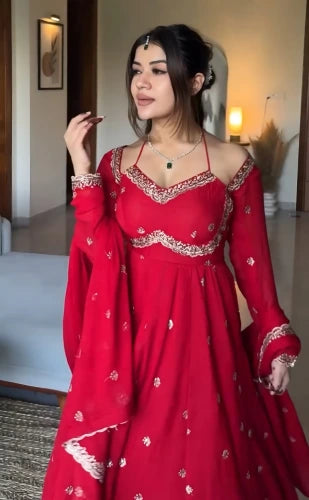 Classic Red Karva Chauth Special Anarkali Suit Set
