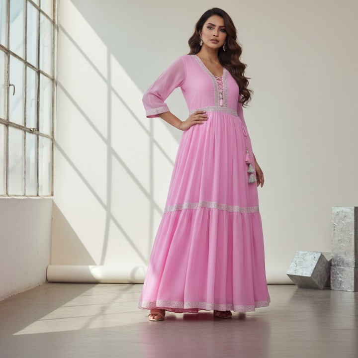 🌸 Blush Pink Designer Long Dress Gown