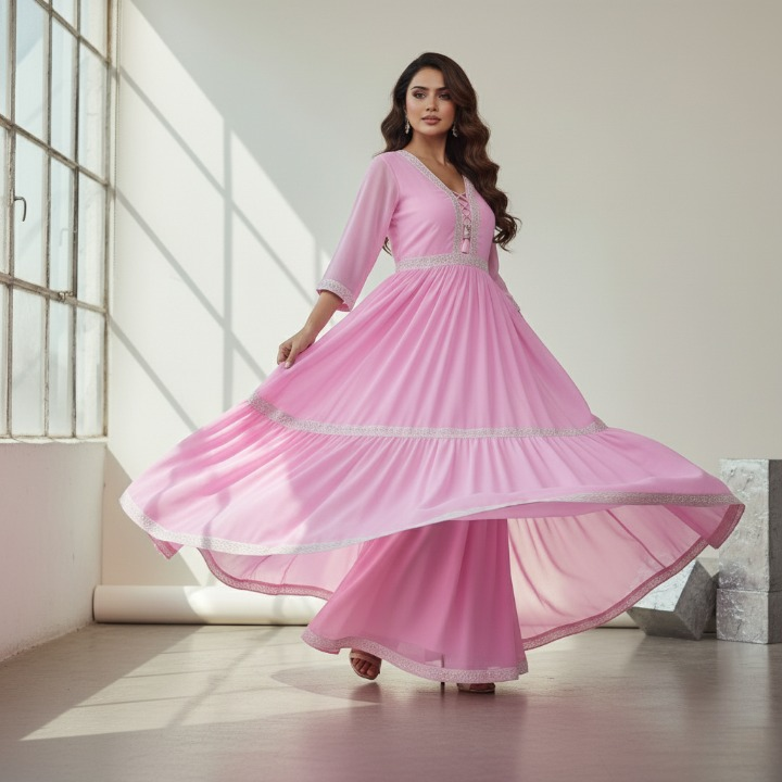 🌸 Blush Pink Designer Long Dress Gown