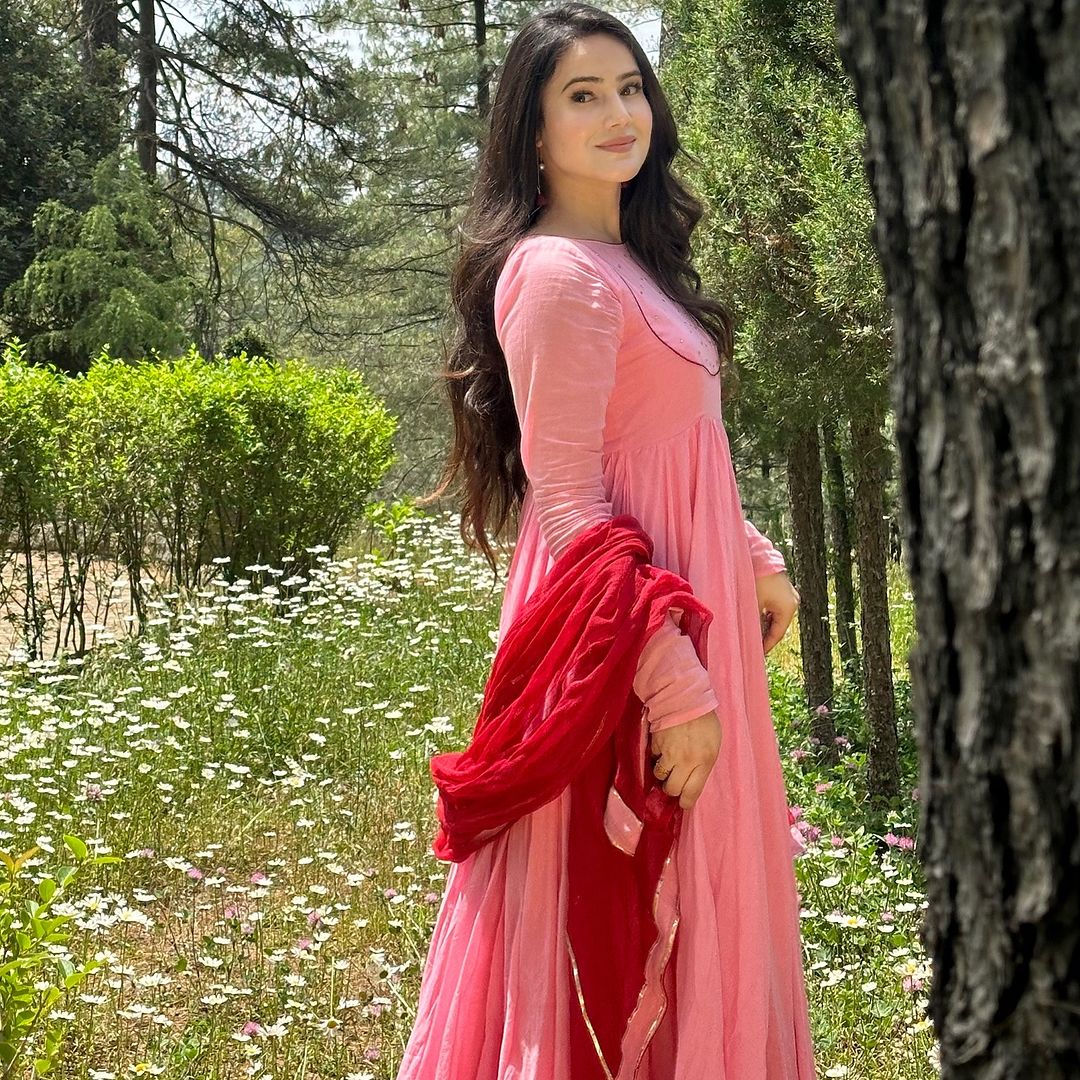 Peach Color Moti Work Long Gown With Dupatta