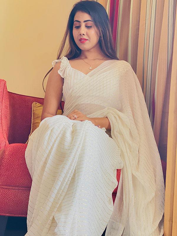 Designer Chiffon Saree With Zari Work