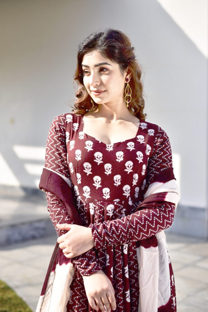 Gajgamini Brown Maxi Set