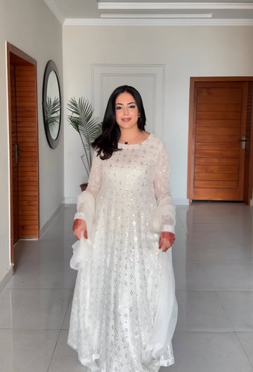White Sequin Embroidered Kurta Sharara Suit Set