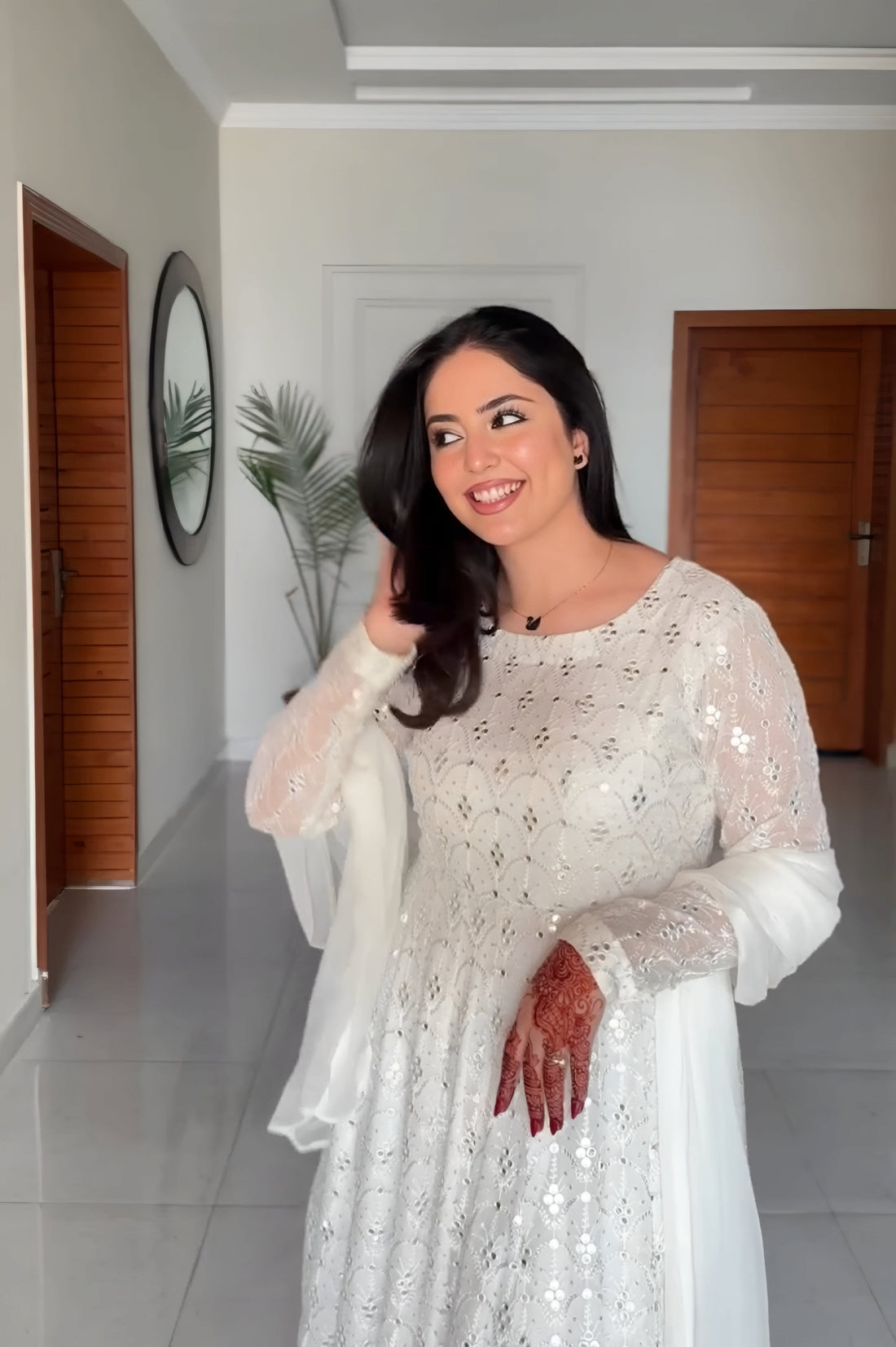 White Sequin Embroidered Kurta Sharara Suit Set