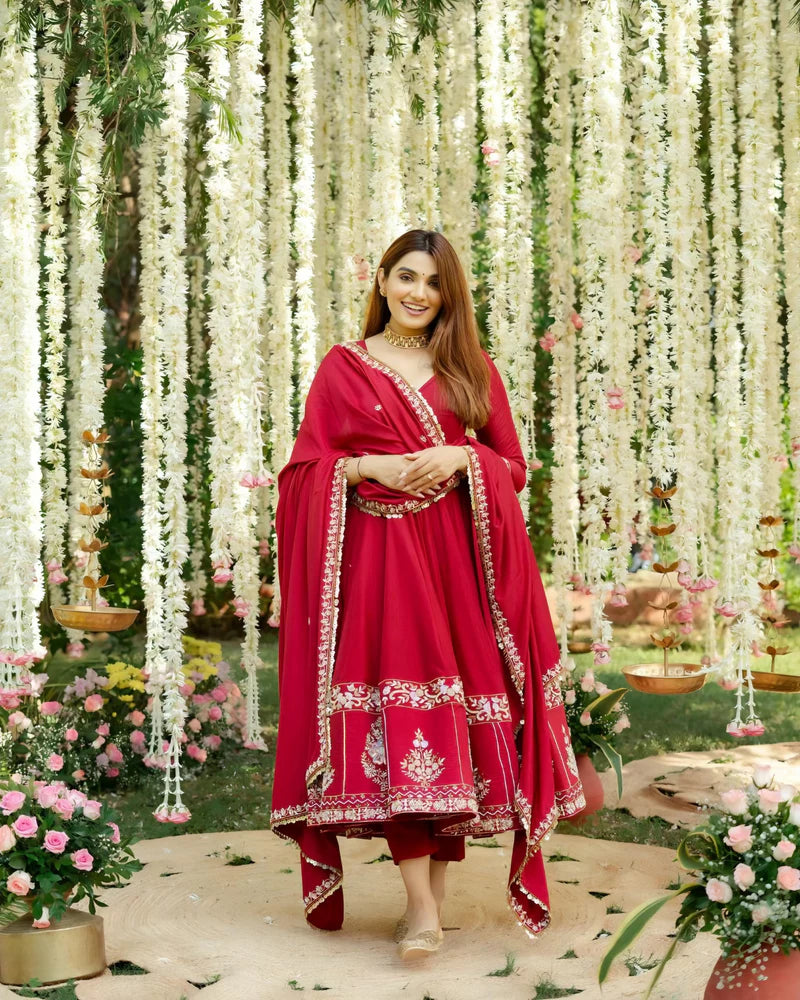 Rimmy Red Coloured Anarkali Suit Set