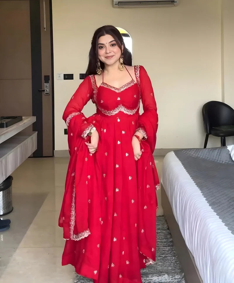 Classic Red Karva Chauth Special Anarkali Suit Set