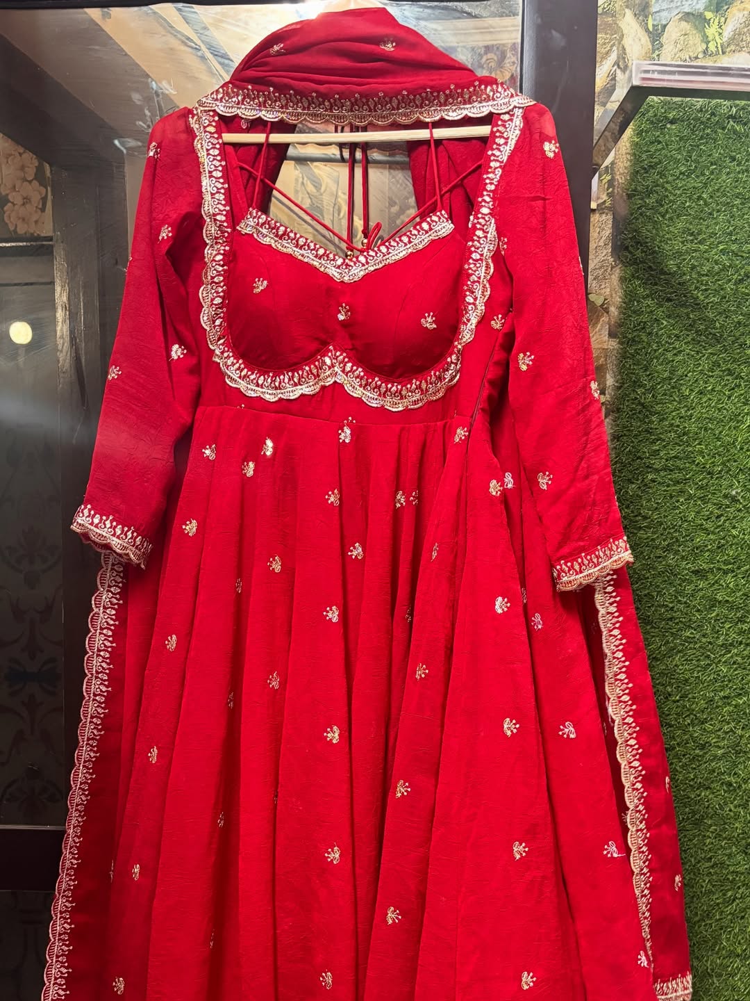 Red Chilli Faux Blooming Slit Anarkali Suit Set