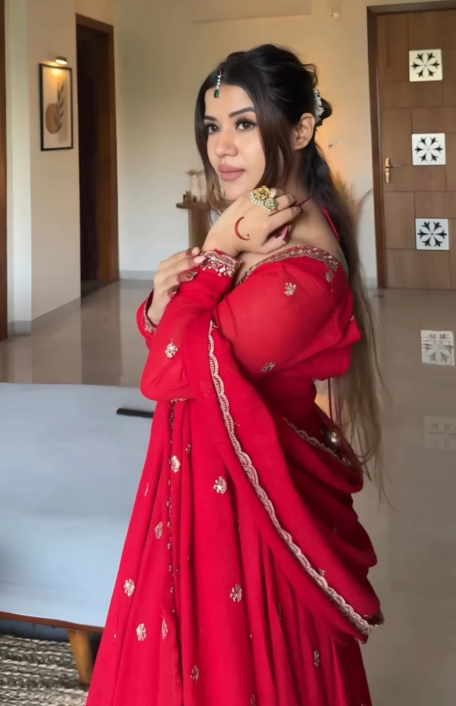 Classic Red Karva Chauth Special Anarkali Suit Set