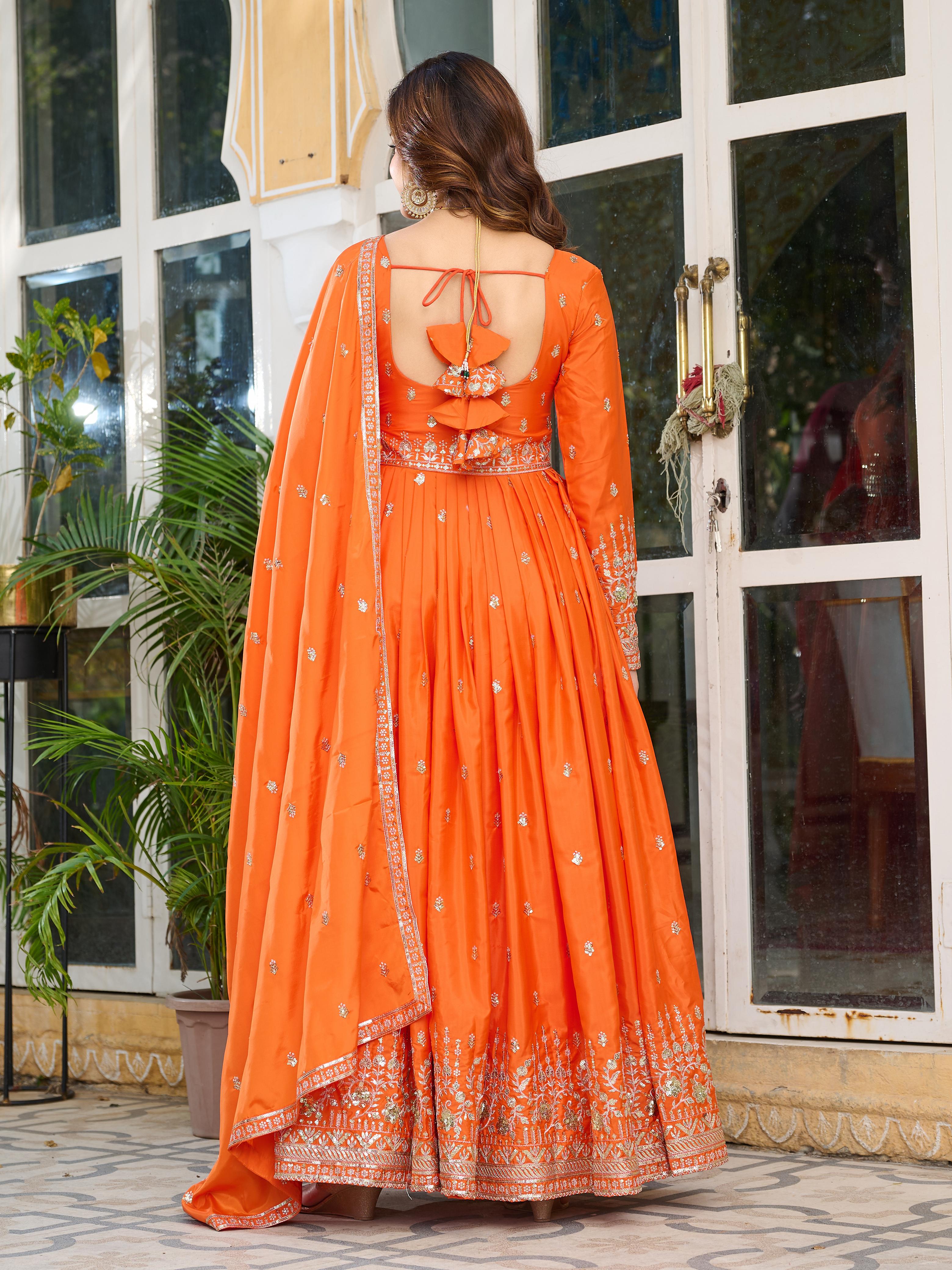 Fanta and Purple silky Anarkali Dress Set