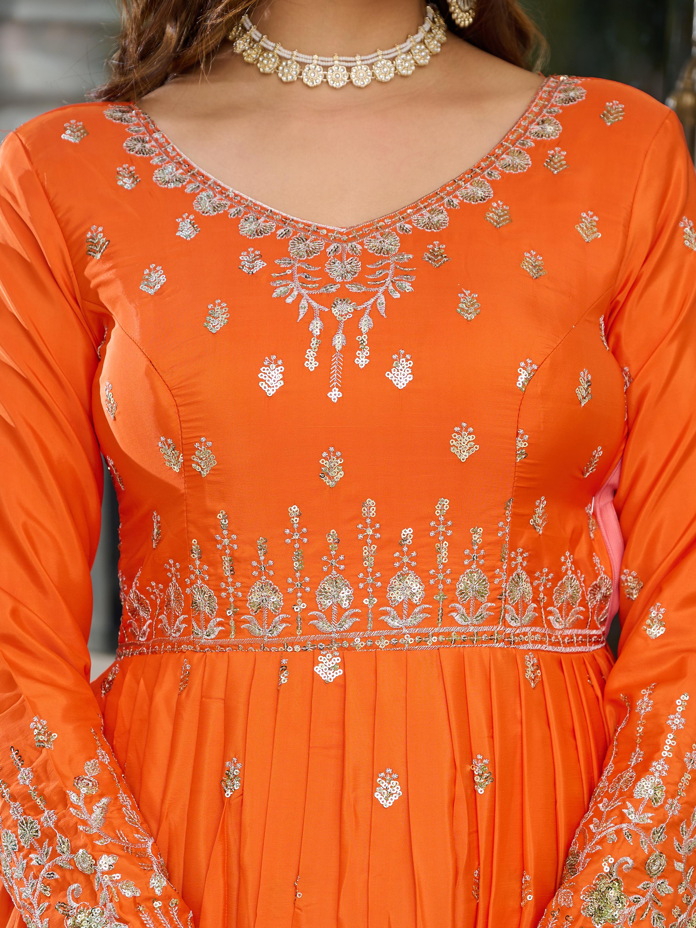 Fanta and Purple silky Anarkali Dress Set
