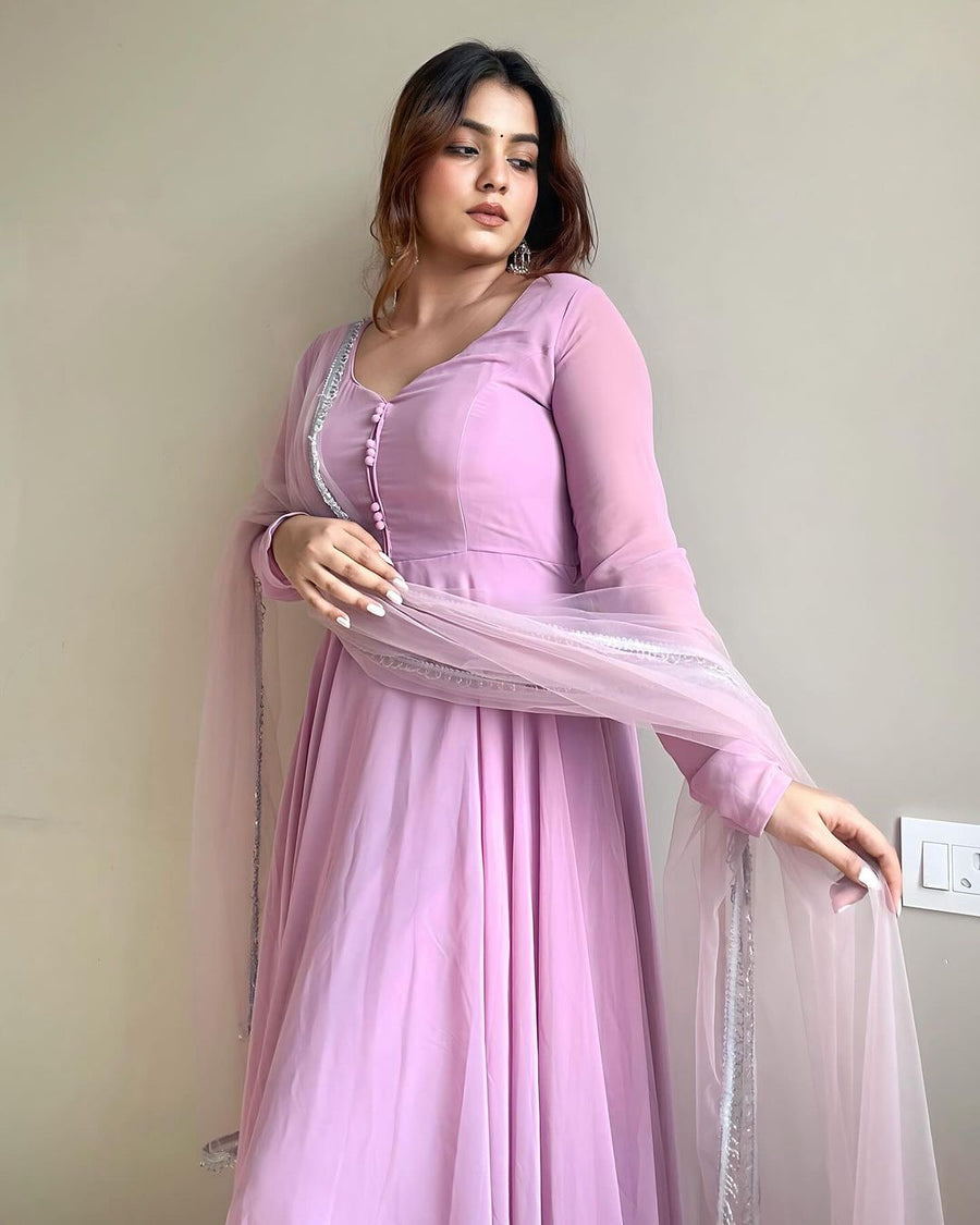 Kanak Mishra In Onion Color Anarkali Three Piece Suit
