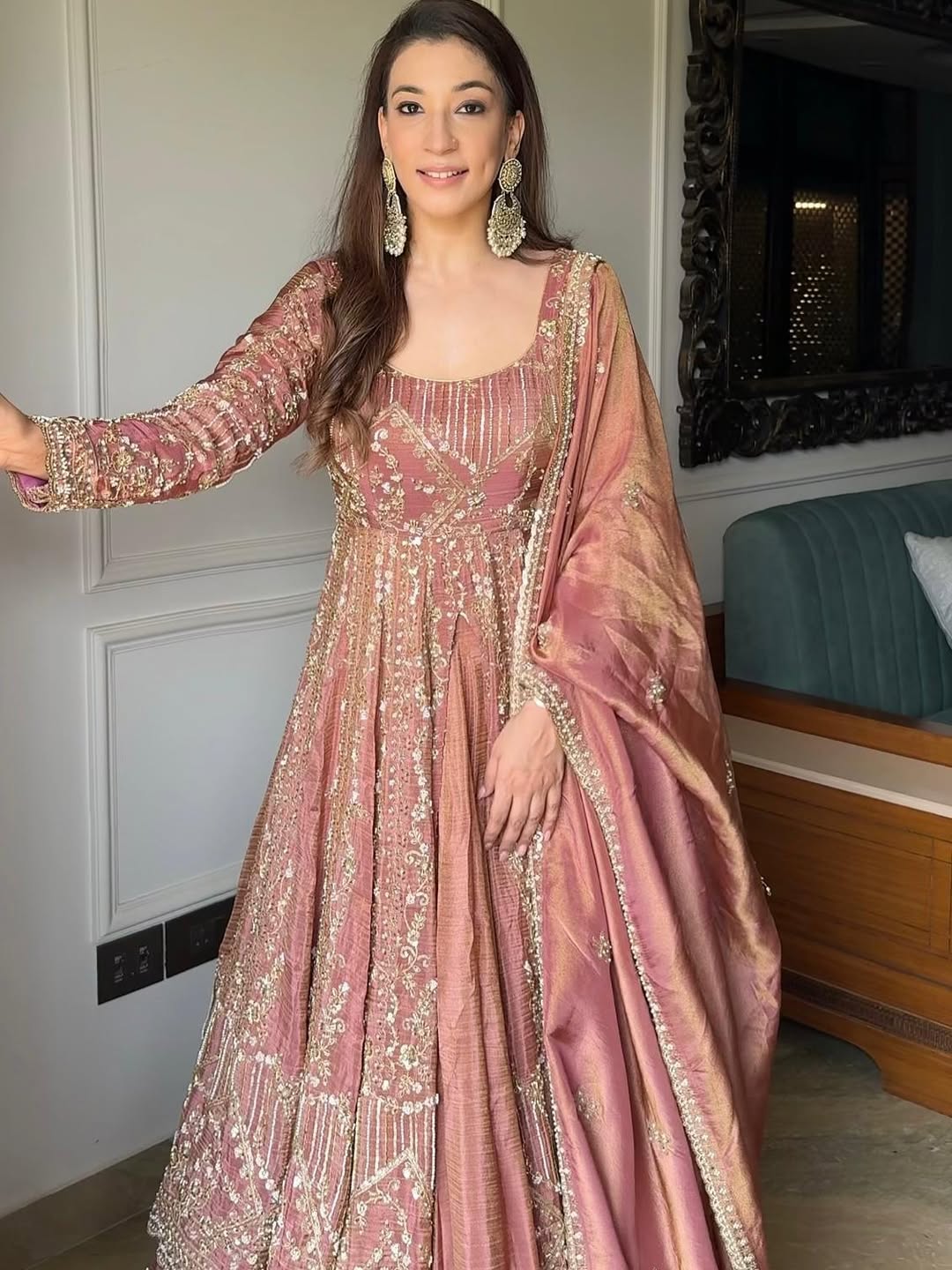 Pink Soft Silk Multi Embroidered Anarkali Lehenga Set
