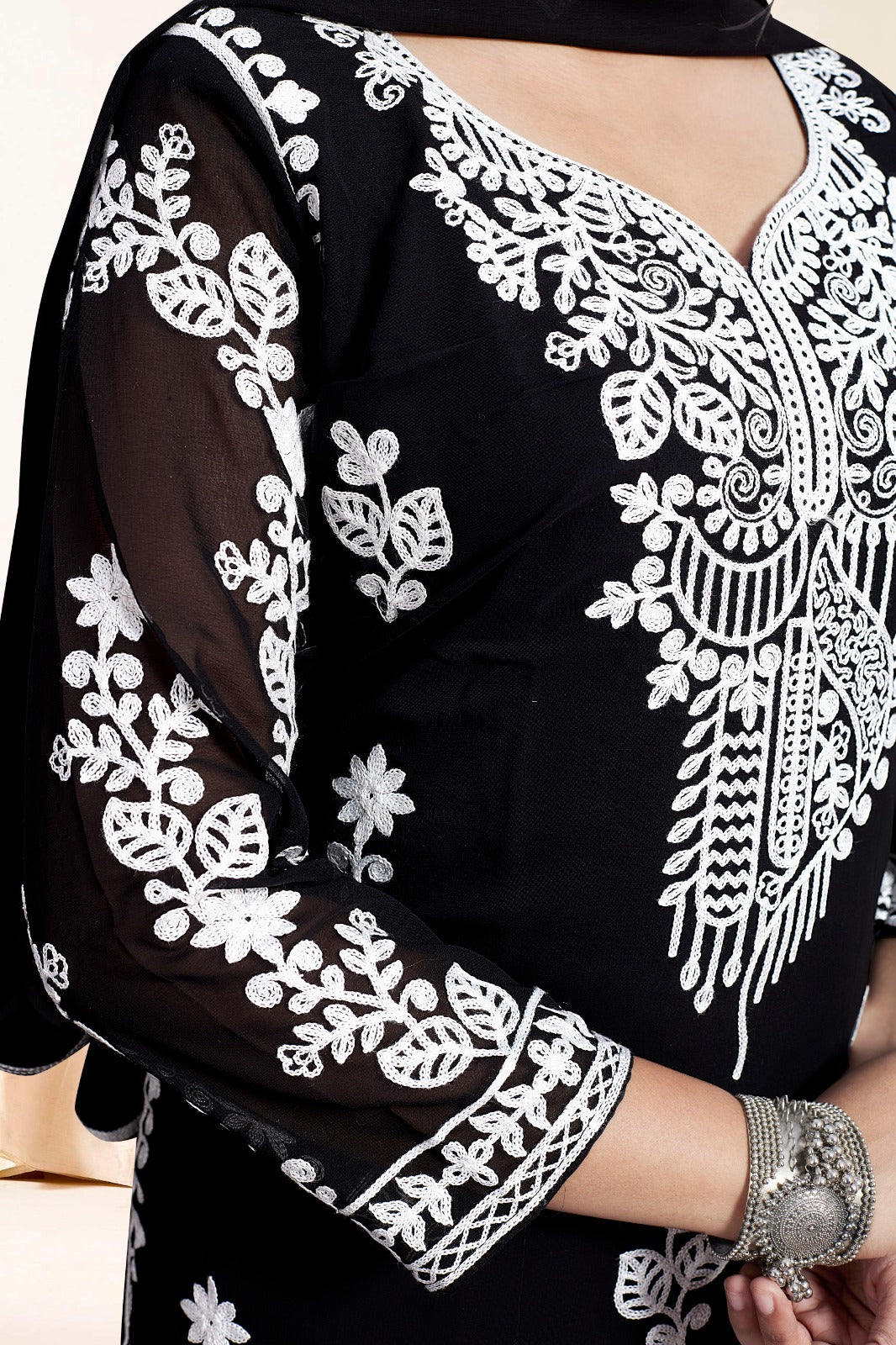Black Georgette Embroidered Salwar Suit Set With Dupatta