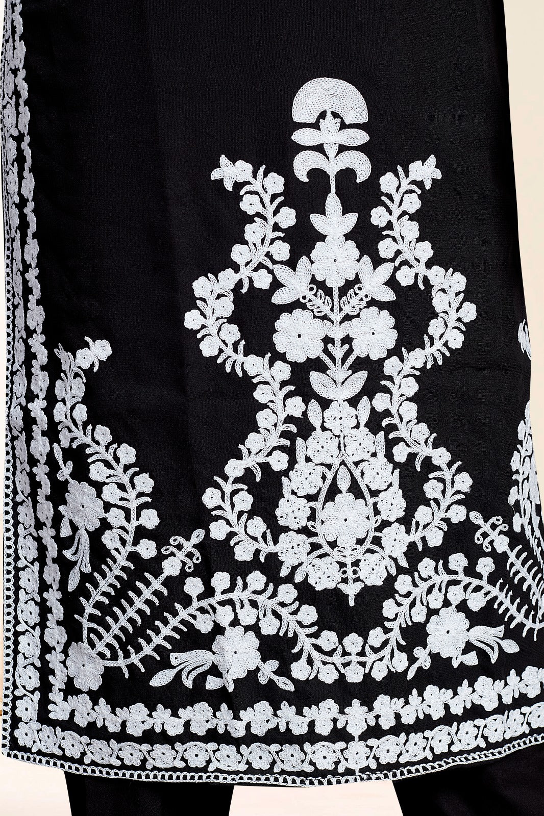 Black Embroidered Ethnic Suit Set With White Thread Work