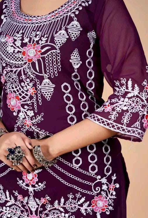 NEW DESIGNER FLORAL PRINT EMBROIDERY KURTA SETS