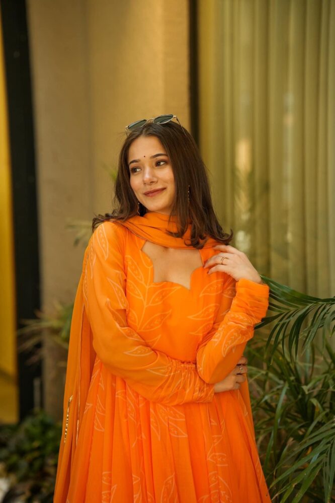 Marigold Orange Georgette Anarkali Suit Set