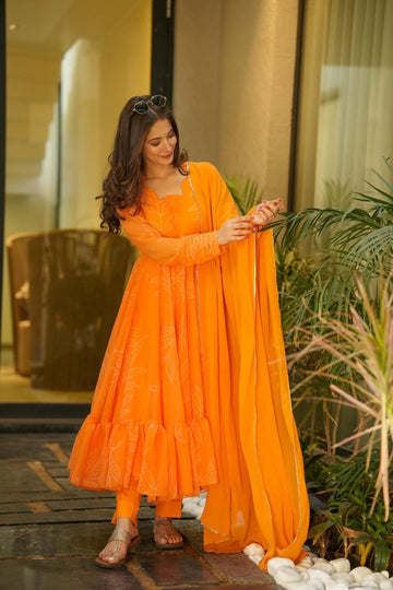 Marigold Orange Georgette Anarkali Suit Set