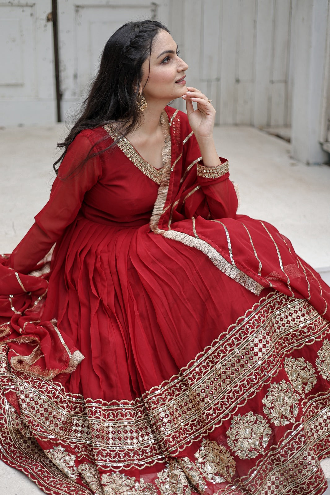 Captivating Maroon Color Gown With Ravishing Dupatta