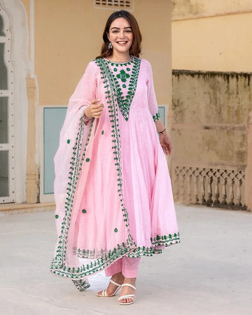 Blush Pink Embroidered Georgette Anarkali Suit Set