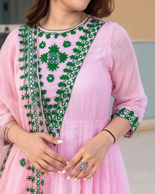 Blush Pink Embroidered Georgette Anarkali Suit Set