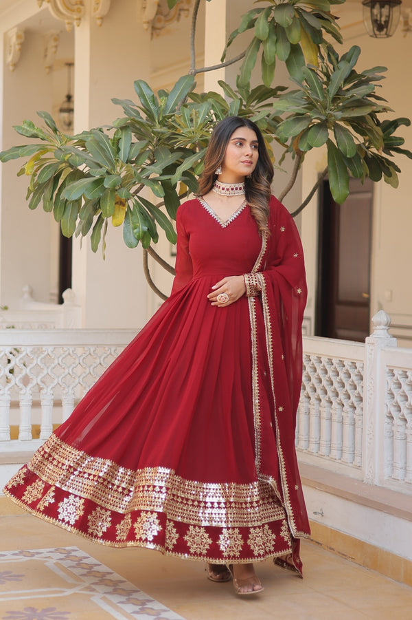 Maroon Embroidery Multi Sequence Work Gorgeous Gown