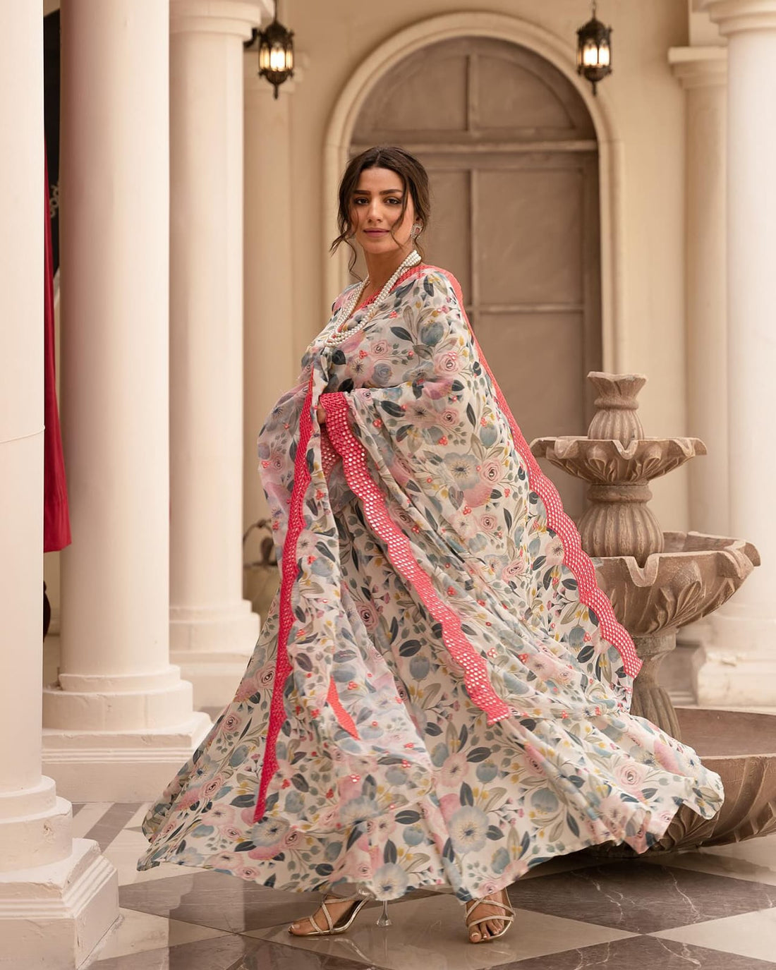 Multicolor Embroidered Sinon Anarkali Gown with Dupatta