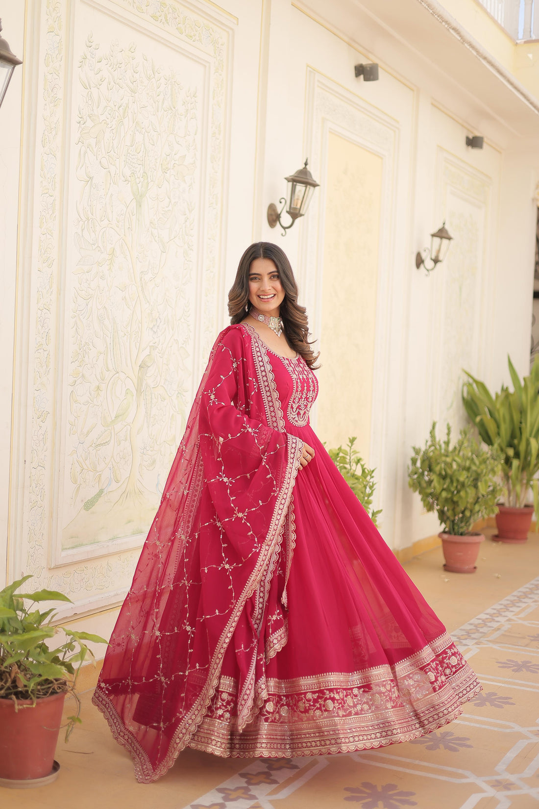 Function Wear Embroidered Pink Color Beautiful Gown
