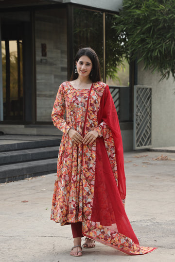 Multicolor Muslin Digital Print Anarkali Suit Set