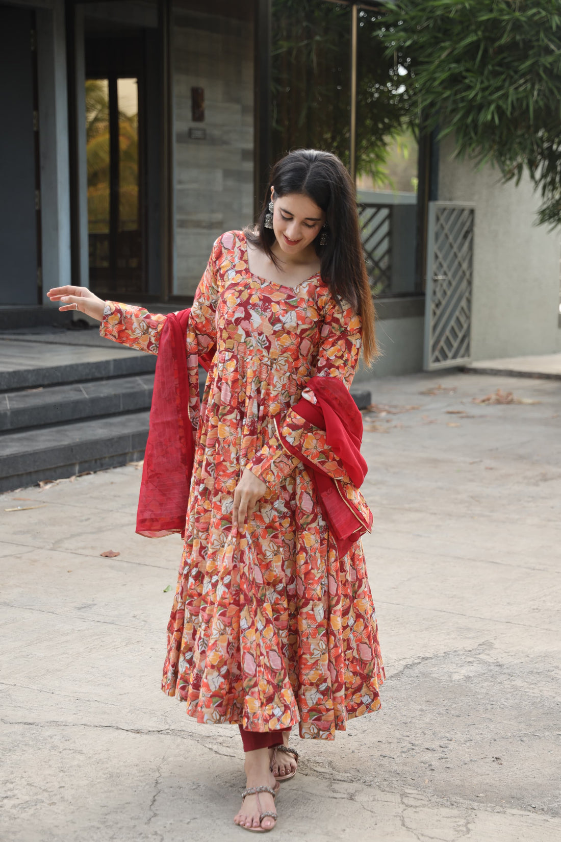 Multicolor Muslin Digital Print Anarkali Suit Set