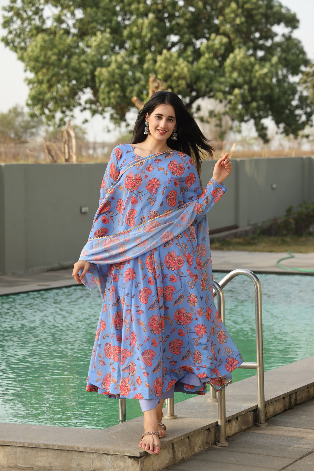 Sky Blue Georgette Anarkali Suit Set