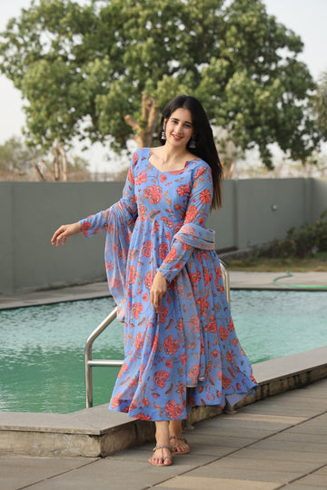 Sky Blue Georgette Anarkali Suit Set