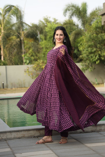 Wine Digital Print Georgette Anarkali Suit Set