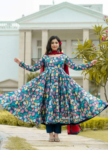 Rama  Anarkali Suit Set with Dupatta