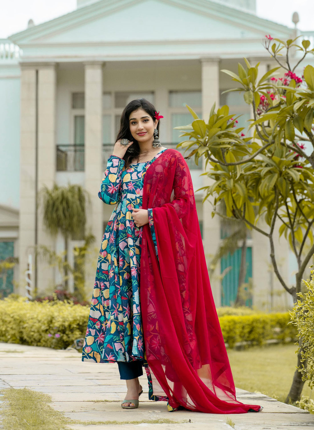 Rama  Anarkali Suit Set with Dupatta