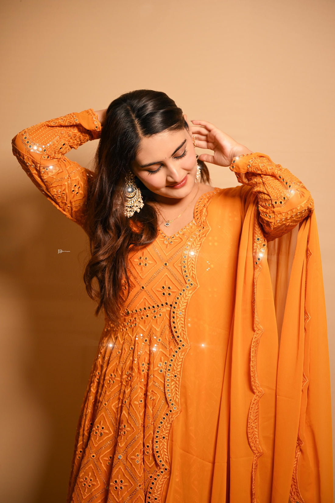 Mustard Yellow Embroidered Georgette Anarkali Suit Set