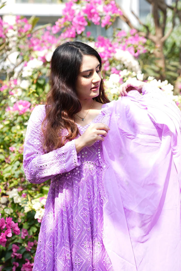 Vedika's Purple Coloured Premium Quality Anarkali Suit Set