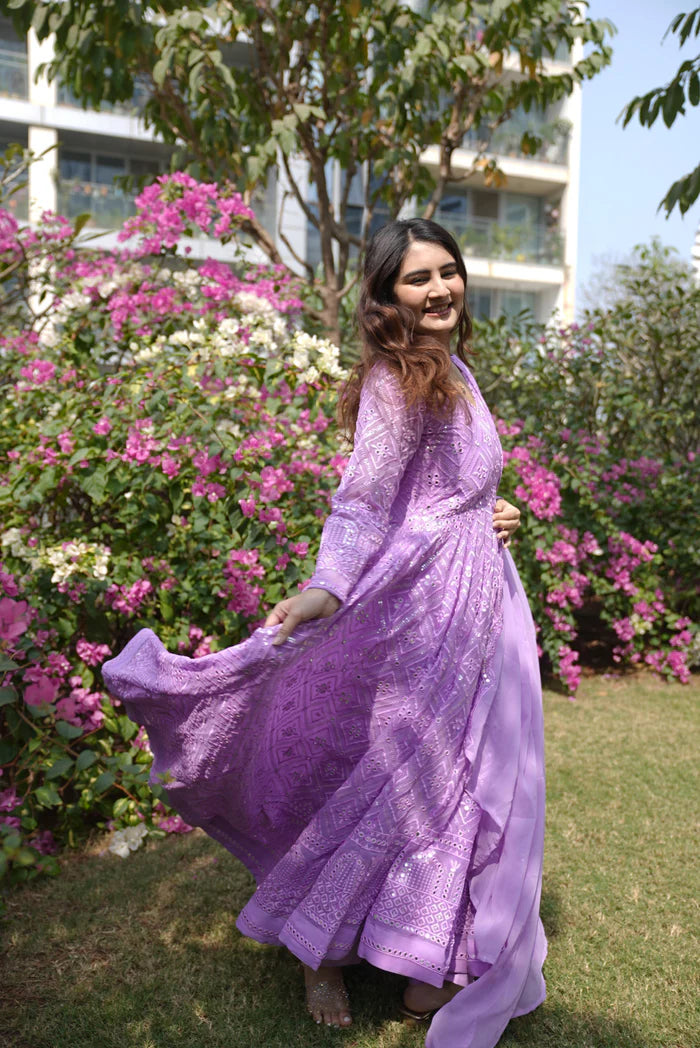 Vedika's Purple Coloured Premium Quality Anarkali Suit Set
