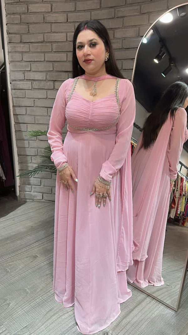 Baby Pink Anarkali Premium Suit Set