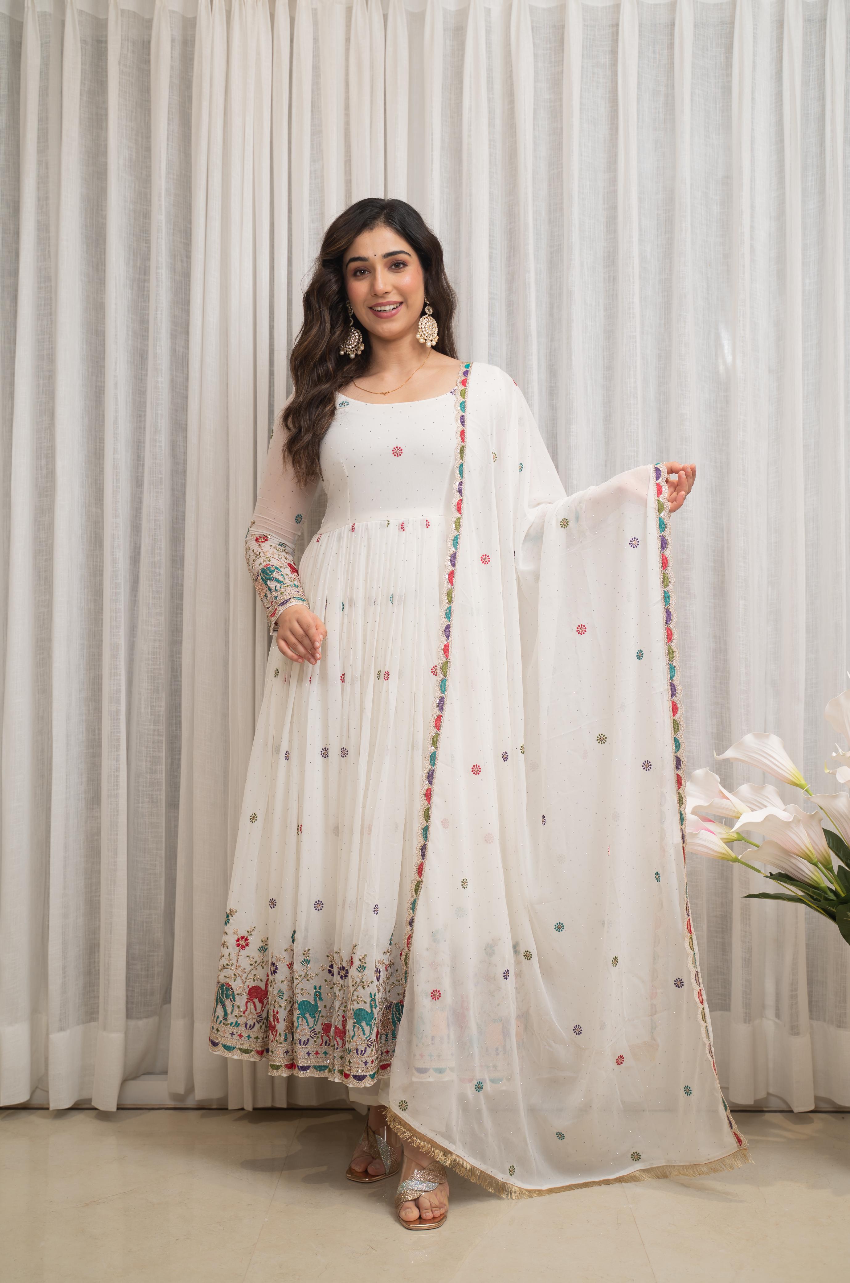 Zesta Trendy White Anarkali Suit Set