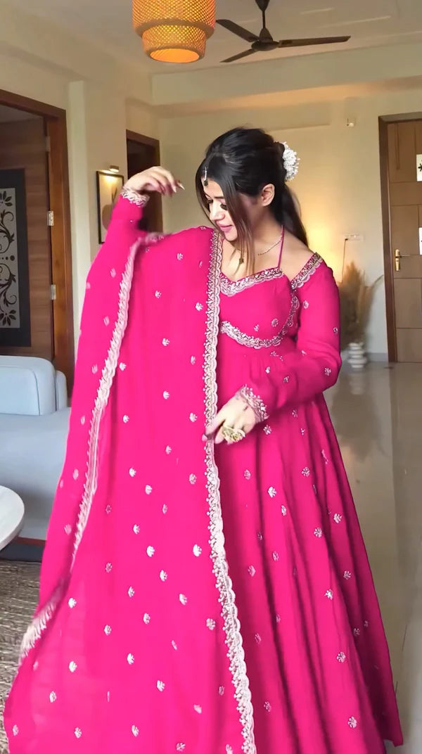 Pink Slit Anarkali Premium Suit Set 0 Reviews