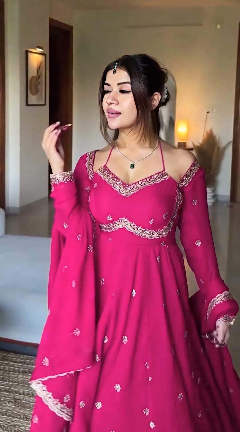Rani Chilli Faux Blooming Slit Anarkali Suit Set