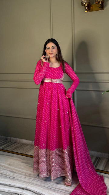 Rani Bandhej Faux Georgette Koti Anarkali Gown